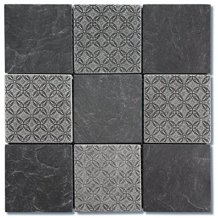 INTREND TILE 4 x 4 in Classic Deco Square Mosaic Blend Black Slate LS008S